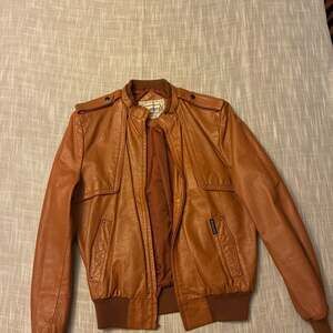 Vintage Casablanca 80s Brown Leather Bomber Jacket Epaulettes Size 42